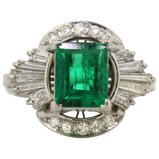 Emerald and Diamond Platinum Ring