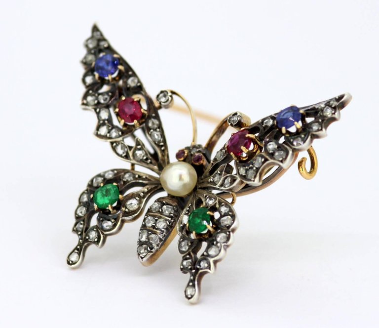 Antique Victorian Gem Set Butterfly Brooch