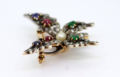Antique Victorian Gem Set Butterfly Brooch