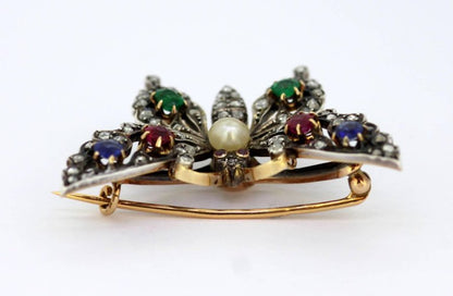 Antique Victorian Gem Set Butterfly Brooch