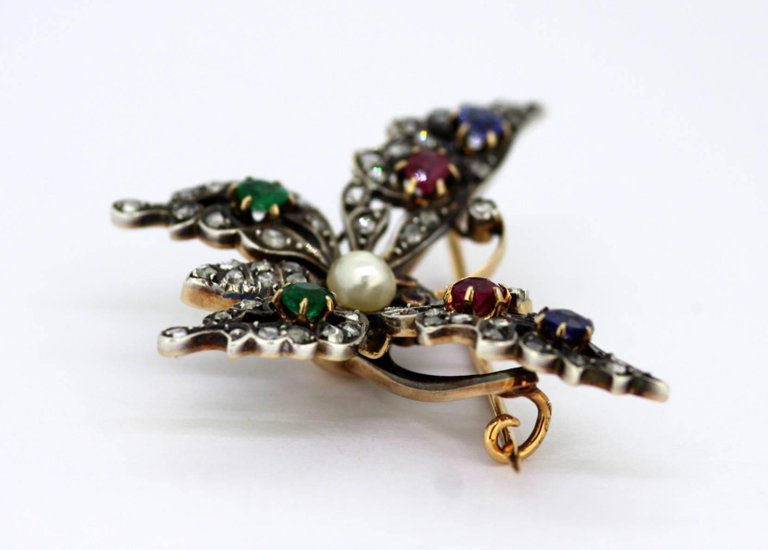 Antique Victorian Gem Set Butterfly Brooch