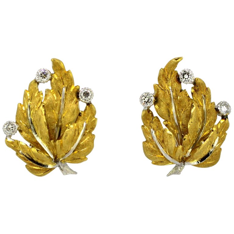 Vintage Buccellati Diamond Clip On Earrings