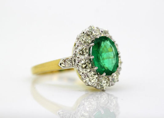 Vintage Emerald and Diamond Cluster Ring
