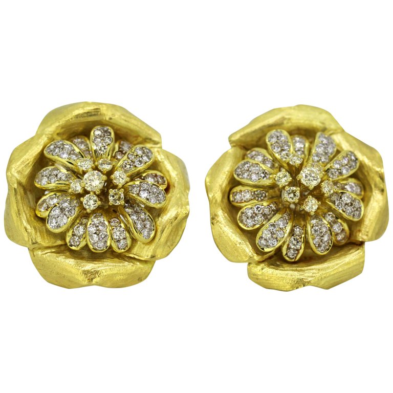 Vintage Boris Lebeau Diamond Clip On Earrings