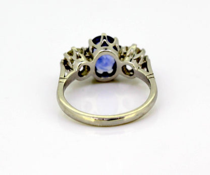 Antique Art Deco Ceylon Sapphire and Diamond Three Stone Ring