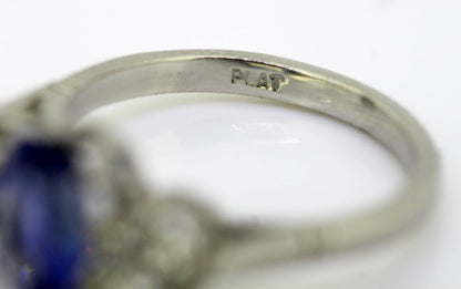 Antique Art Deco Ceylon Sapphire and Diamond Three Stone Ring