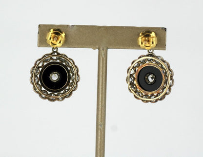 Antique Victorian Onyx and Diamond Earrings