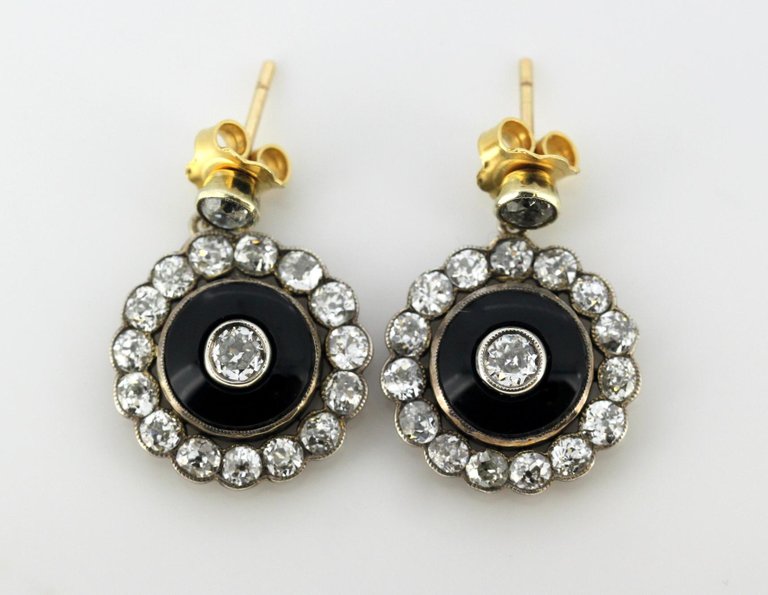 Antique Victorian Onyx and Diamond Earrings