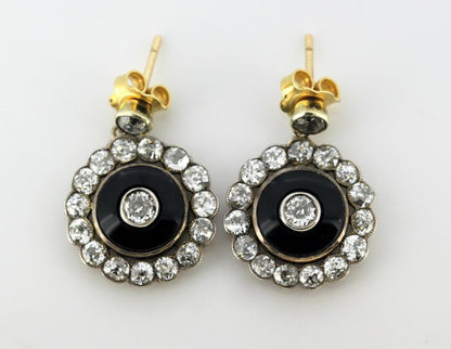 Antique Victorian Onyx and Diamond Earrings
