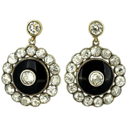 Antique Victorian Onyx and Diamond Earrings