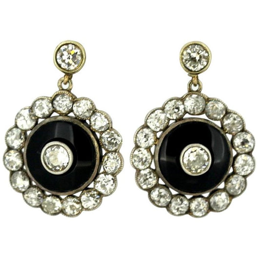 Antique Victorian Onyx and Diamond Earrings