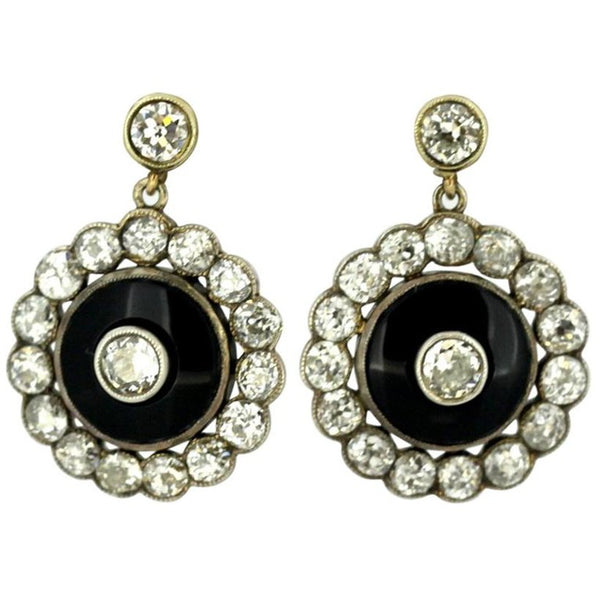 Antique Victorian Onyx and Diamond Earrings