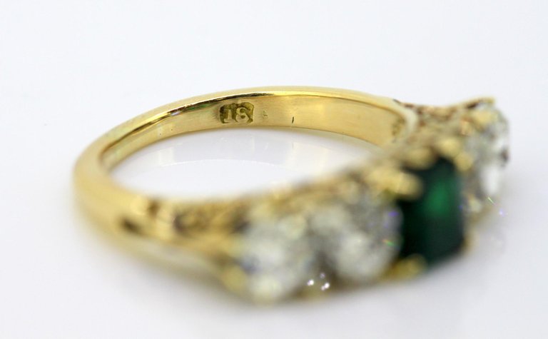 Vintage Emerald and Diamond Five Stone Ring