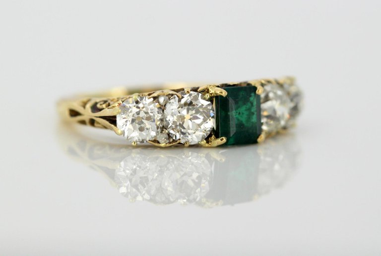 Vintage Emerald and Diamond Five Stone Ring