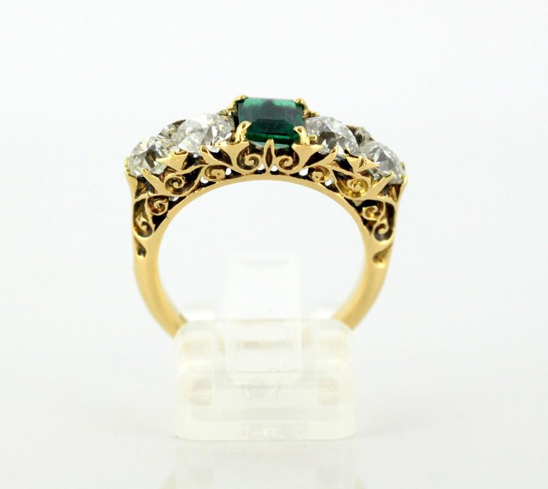 Vintage Emerald and Diamond Five Stone Ring