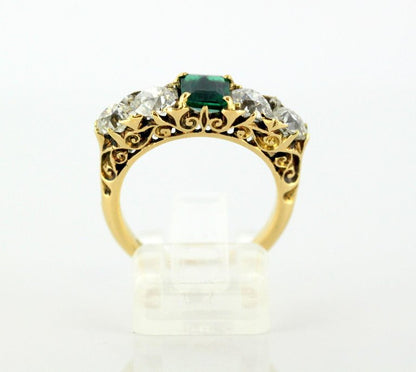 Vintage Emerald and Diamond Five Stone Ring