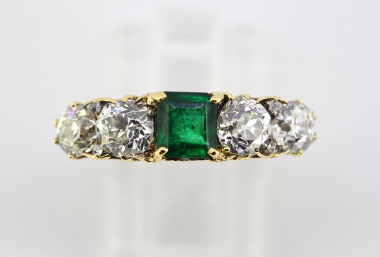 Vintage Emerald and Diamond Five Stone Ring
