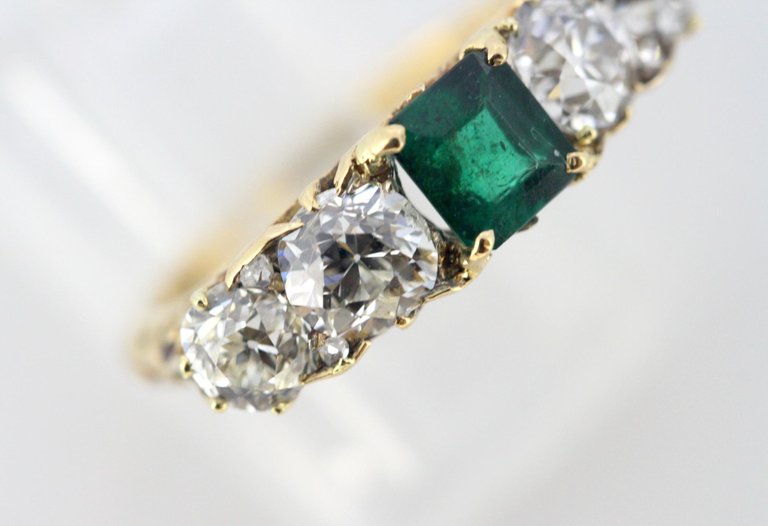 Vintage Emerald and Diamond Five Stone Ring