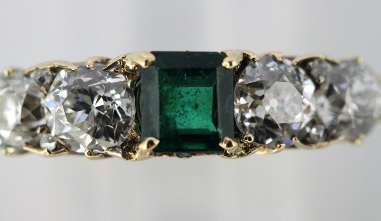 Vintage Emerald and Diamond Five Stone Ring
