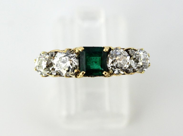 Vintage Emerald and Diamond Five Stone Ring