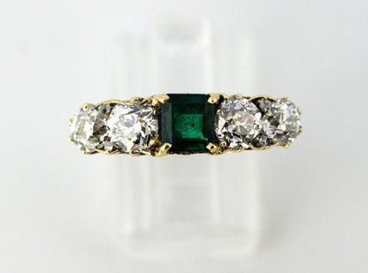 Vintage Emerald and Diamond Five Stone Ring