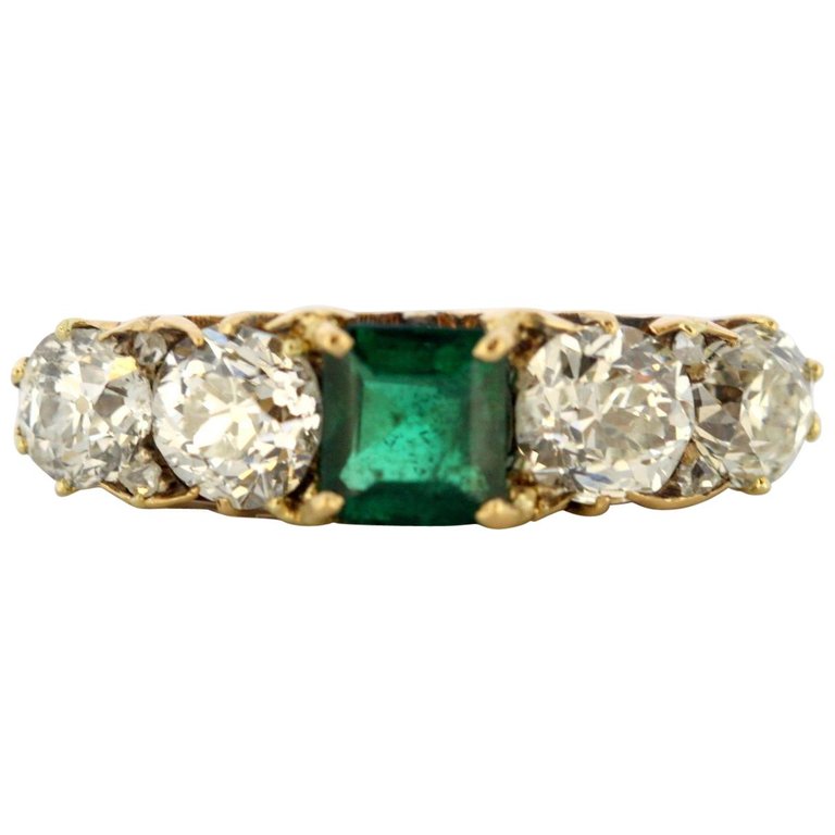 Vintage Emerald and Diamond Five Stone Ring