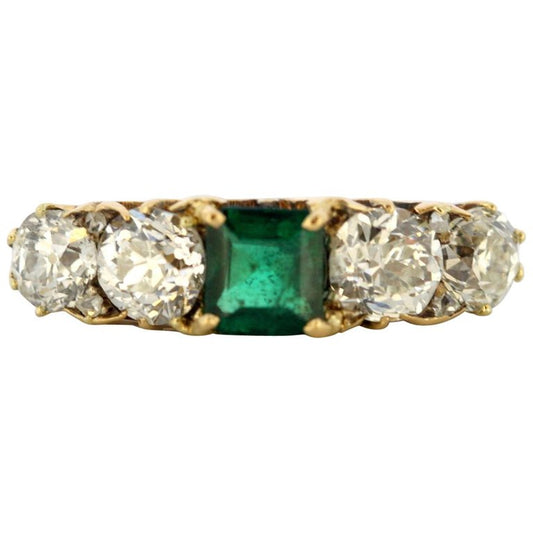 Vintage Emerald and Diamond Five Stone Ring