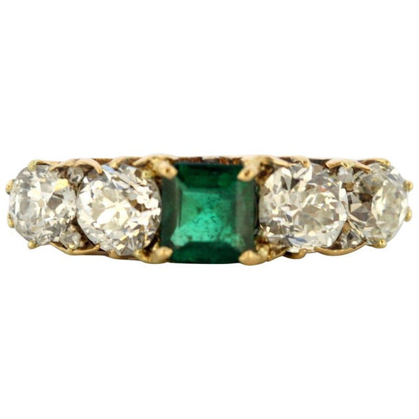 Vintage Emerald and Diamond Five Stone Ring