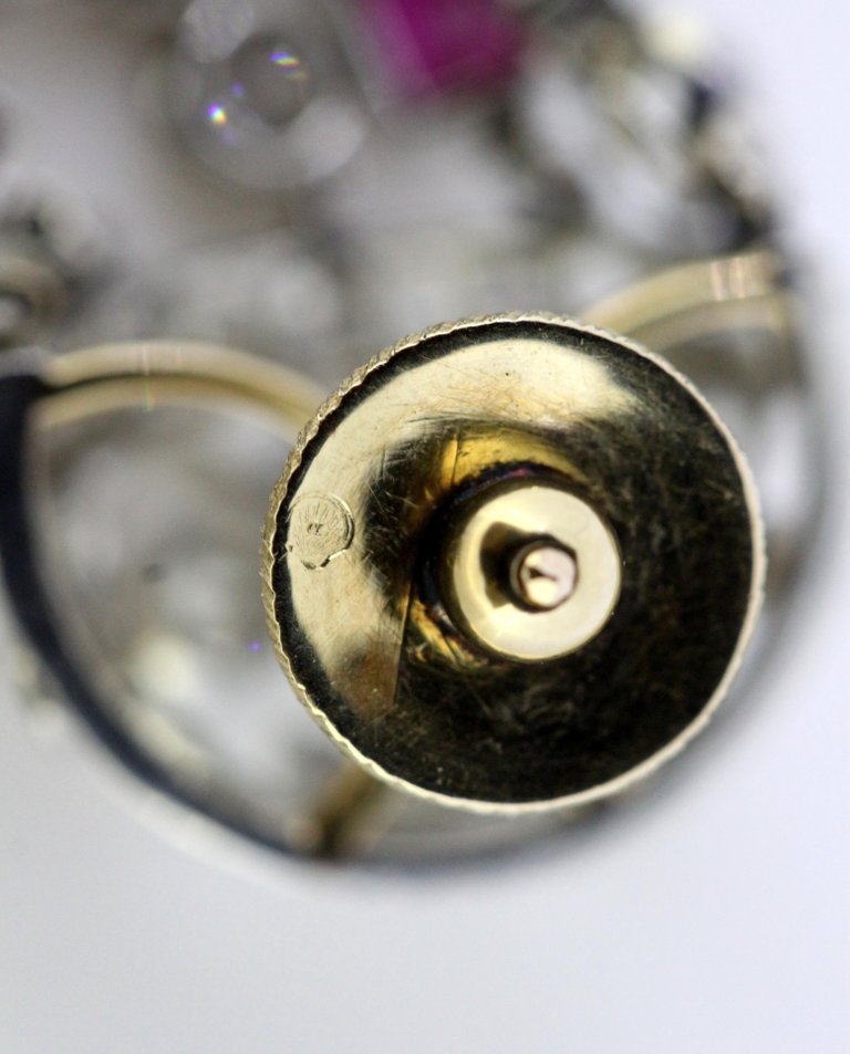 Vintage Ruby and Diamond Screw Back Chandelier Earrings