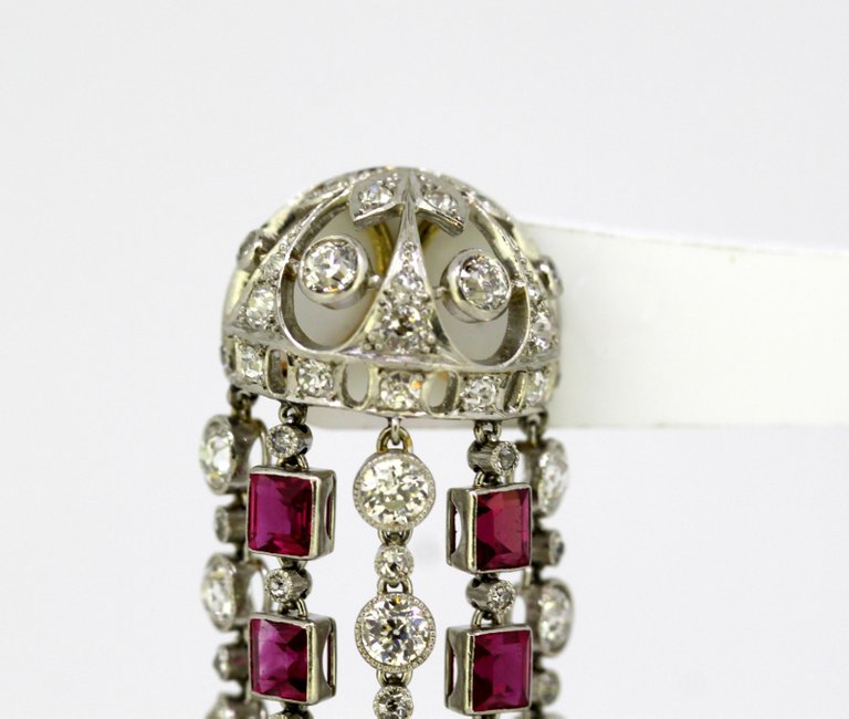 Vintage Ruby and Diamond Screw Back Chandelier Earrings