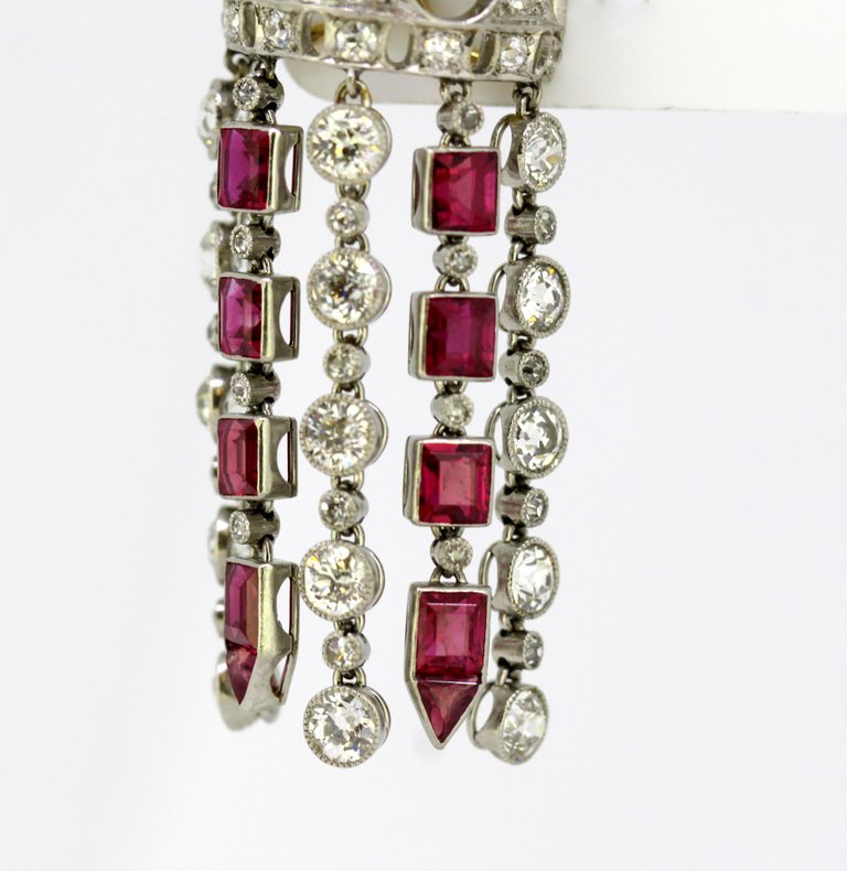 Vintage Ruby and Diamond Screw Back Chandelier Earrings