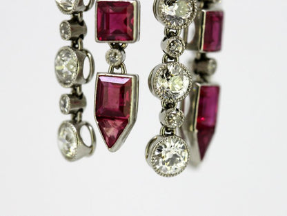 Vintage Ruby and Diamond Screw Back Chandelier Earrings