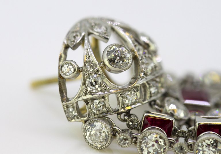 Vintage Ruby and Diamond Screw Back Chandelier Earrings