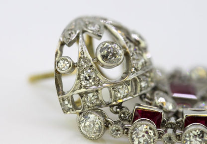 Vintage Ruby and Diamond Screw Back Chandelier Earrings