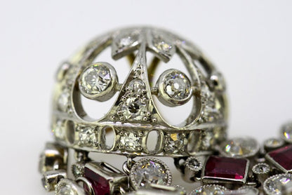 Vintage Ruby and Diamond Screw Back Chandelier Earrings