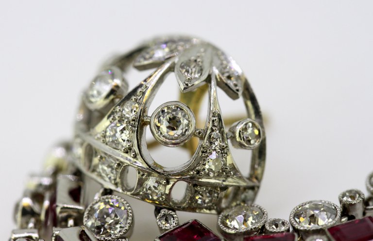 Vintage Ruby and Diamond Screw Back Chandelier Earrings