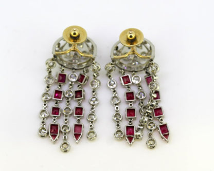 Vintage Ruby and Diamond Screw Back Chandelier Earrings