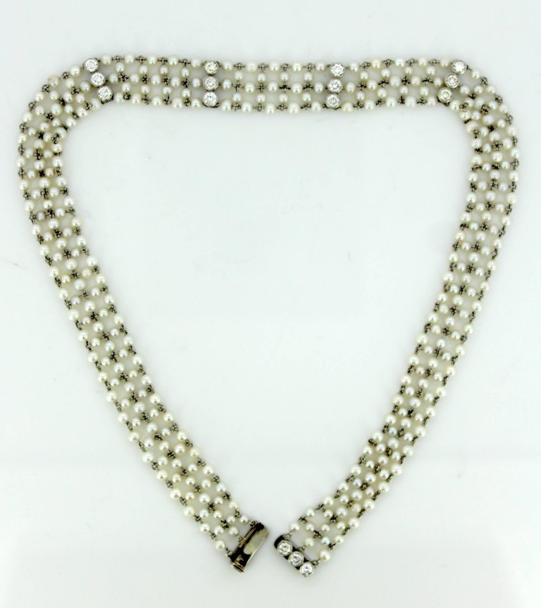 Antique Art Deco Freshwater Pearl and Diamond Necklace