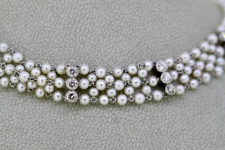 Antique Art Deco Freshwater Pearl and Diamond Necklace