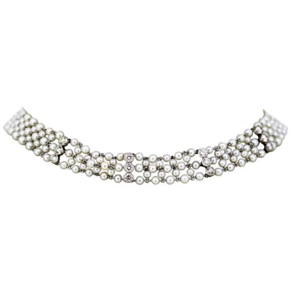 Antique Art Deco Freshwater Pearl and Diamond Necklace