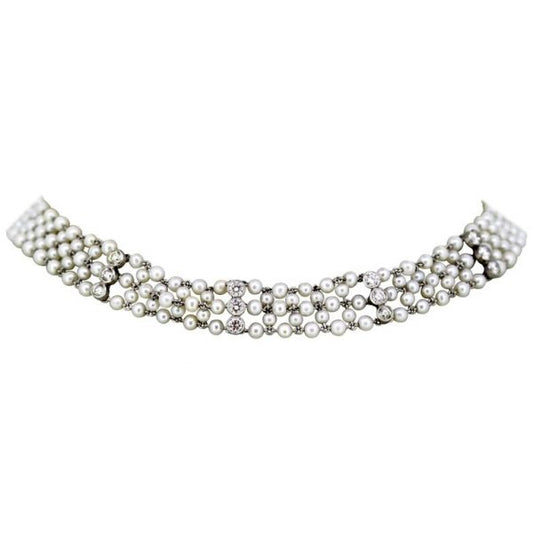 Antique Art Deco Freshwater Pearl and Diamond Necklace