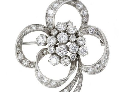 Vintage 1950s Floral Diamond Platinum Brooch, 6.00ct Total
