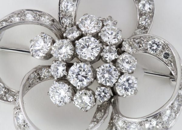 Vintage 1950s Floral Diamond Platinum Brooch, 6.00ct Total