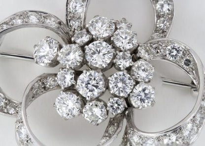 Vintage 1950s Floral Diamond Platinum Brooch, 6.00ct Total
