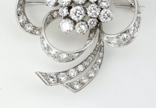 Vintage 1950s Floral Diamond Platinum Brooch, 6.00ct Total