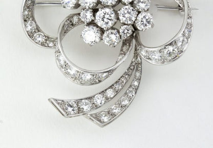 Vintage 1950s Floral Diamond Platinum Brooch, 6.00ct Total