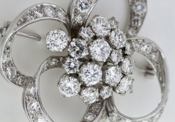 Vintage 1950s Floral Diamond Platinum Brooch, 6.00ct Total