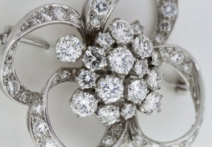 Vintage 1950s Floral Diamond Platinum Brooch, 6.00ct Total