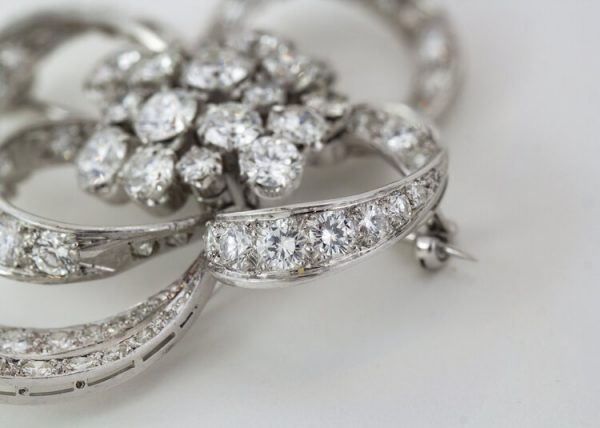 Vintage 1950s Floral Diamond Platinum Brooch, 6.00ct Total