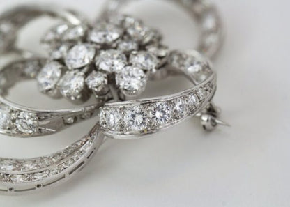 Vintage 1950s Floral Diamond Platinum Brooch, 6.00ct Total